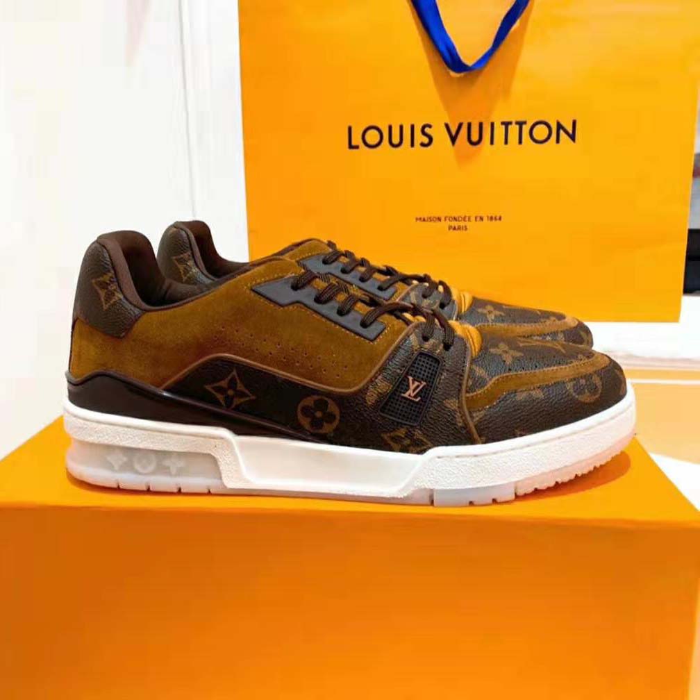 LOUIS VUITTON Monogram Suede Energie Sneakers 37.5 Brown 256179