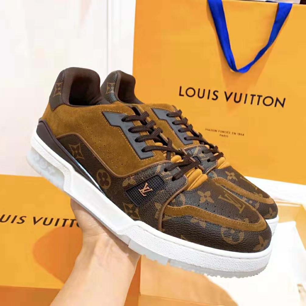 Lv trainer leather low trainers Louis Vuitton Brown size 41 EU in Leather -  24985561