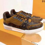 Louis Vuitton LV Unisex LV Trainer Sneaker in Monogram Canvas and Suede Calf Leather-Brown - Image 2