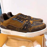 Louis Vuitton LV Unisex LV Trainer Sneaker in Monogram Canvas and Suede Calf Leather-Brown (1)