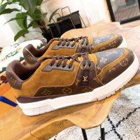 Louis Vuitton LV Unisex LV Trainer Sneaker in Monogram Canvas and Suede Calf Leather-Brown (1)