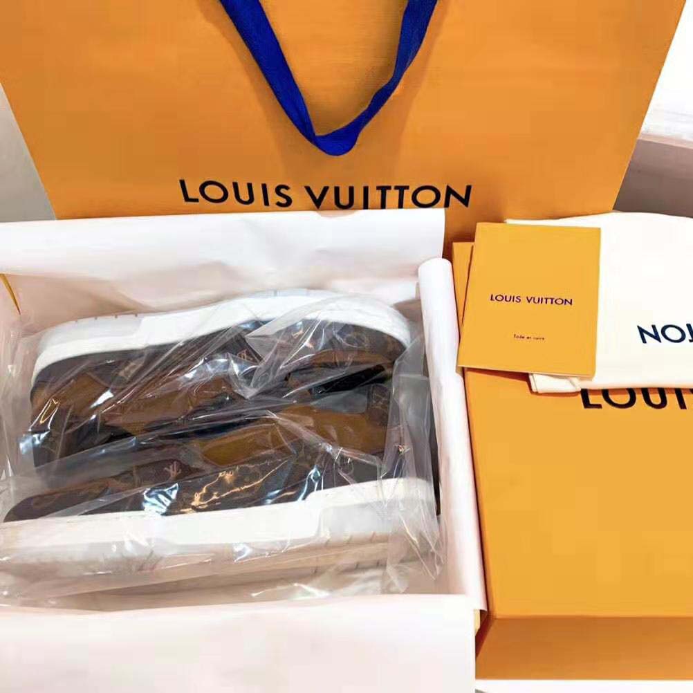 Louis Vuitton Trainer Sneaker in Monogram Canvas and Suede Calf Leather- Brown - shoes lovers