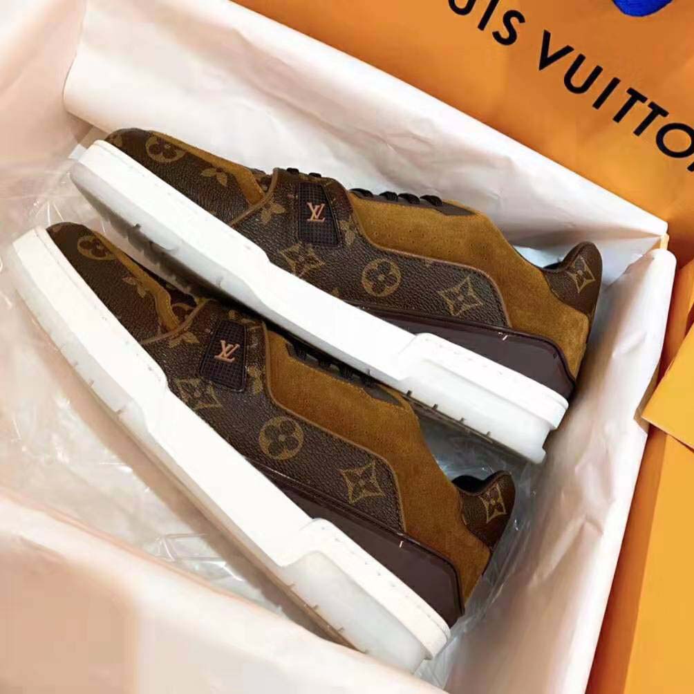 Louis Vuitton Trainer Sneaker in Monogram Canvas and Suede Calf Leather- Brown - shoes lovers