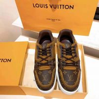 Louis Vuitton LV Unisex LV Trainer Sneaker in Monogram Canvas and Suede Calf Leather-Brown (1)