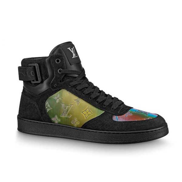 Louis Vuitton LV Unisex Rivoli Sneaker Boot in Iridescent Monogram Textile and Calf Leather-Black (1)