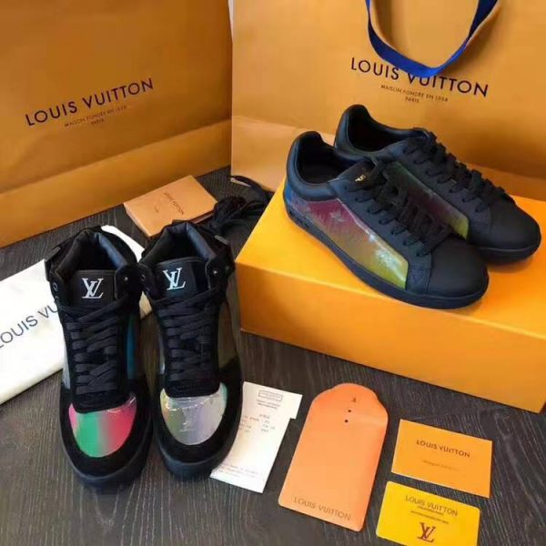 Louis Vuitton LV Unisex Rivoli Sneaker Boot in Iridescent Monogram Textile and Calf Leather-Black (10)