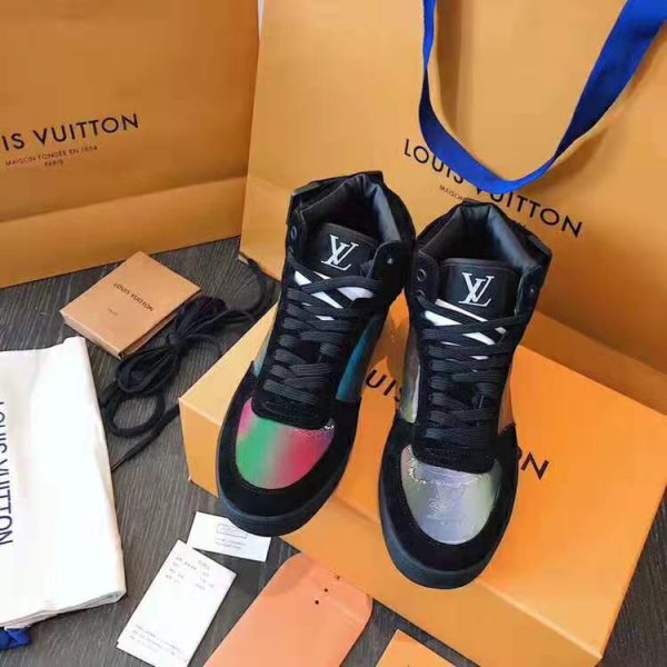 Louis Vuitton LV Unisex Rivoli Sneaker Boot in Iridescent Monogram Textile and Calf Leather-Black (2)