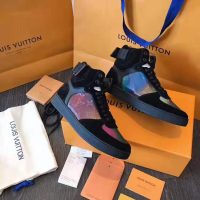 Louis Vuitton LV Unisex Rivoli Sneaker Boot in Iridescent Monogram Textile and Calf Leather-Black (1)