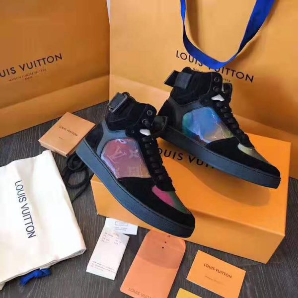 Louis Vuitton LV Unisex Rivoli Sneaker Boot in Iridescent Monogram Textile and Calf Leather-Black (3)