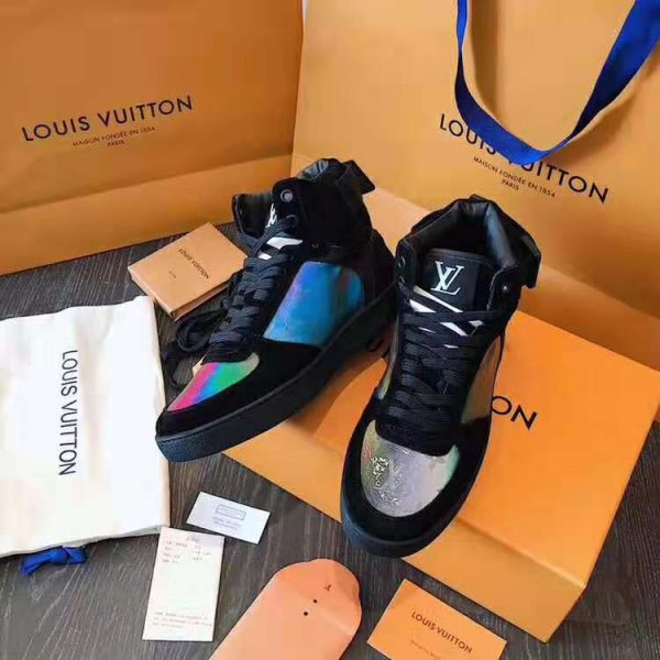 Louis Vuitton LV Unisex Rivoli Sneaker Boot in Iridescent Monogram Textile and Calf Leather-Black (4)