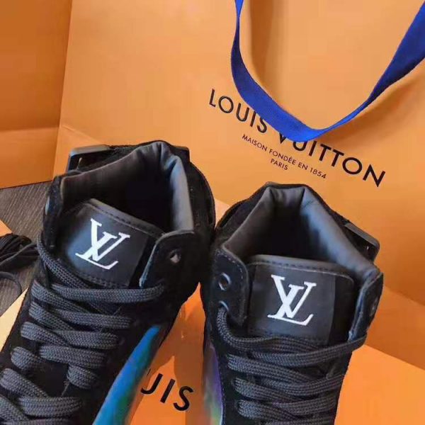 Louis Vuitton LV Unisex Rivoli Sneaker Boot in Iridescent Monogram Textile and Calf Leather-Black (5)