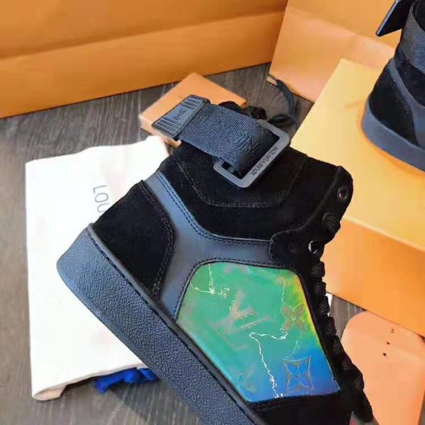 Louis Vuitton LV Unisex Rivoli Sneaker Boot in Iridescent Monogram Textile and Calf Leather-Black (8)
