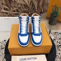 Louis Vuitton LV Unisex Rivoli Sneaker Boot in Monogram Grained Calf Leather-Blue (1)