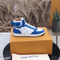 Louis Vuitton LV Unisex Rivoli Sneaker Boot in Monogram Grained Calf Leather-Blue (1)