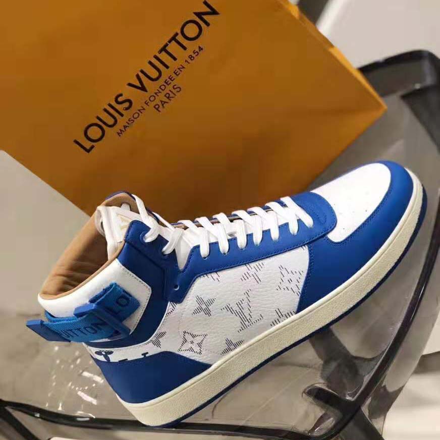 NEW LOUIS VUITTON RIVOLI SHOES 1to5EQU 5 39 BLUE LEATHER SNEAKERS