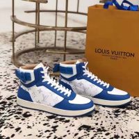 Louis Vuitton LV Unisex Rivoli Sneaker Boot in Monogram Grained Calf Leather-Blue (1)