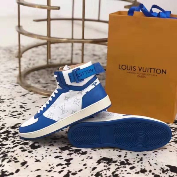 Louis Vuitton LV Unisex Rivoli Sneaker Boot in Monogram Grained Calf Leather-Blue (9)