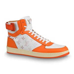 Louis Vuitton LV Unisex Rivoli Sneaker Boot in Monogram Grained Calf Leather-Orange