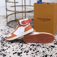 Louis Vuitton LV Unisex Rivoli Sneaker Boot in Monogram Grained Calf Leather-Orange (1)