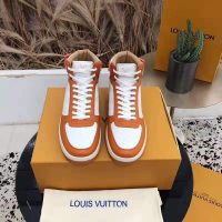 Louis Vuitton LV Unisex Rivoli Sneaker Boot in Monogram Grained Calf Leather-Orange (1)