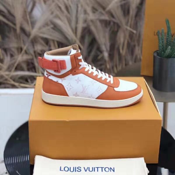 Louis Vuitton LV Unisex Rivoli Sneaker Boot in Monogram Grained Calf Leather-Orange (4)