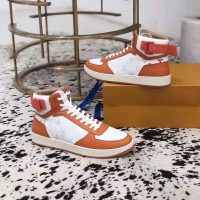 Louis Vuitton LV Unisex Rivoli Sneaker Boot in Monogram Grained Calf Leather-Orange (1)