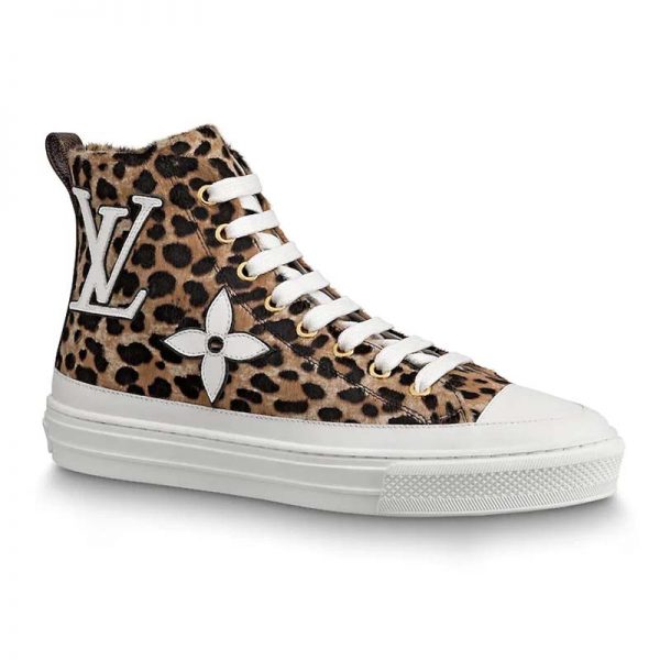 Louis Vuitton LV Unisex Stellar Sneaker Boot in Pony-Styled Calf Leather with Giant LV Monogram Flowers-Brown (1)