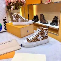 Louis Vuitton LV Unisex Stellar Sneaker Boot in Pony-Styled Calf Leather with Giant LV Monogram Flowers-Brown (1)