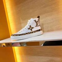 Louis Vuitton LV Unisex Stellar Sneaker Boot in Soft White Calfskin Leather with Giant LV Monogram Flowers (1)