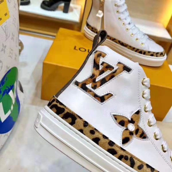 Louis Vuitton LV Unisex Stellar Sneaker Boot in Soft White Calfskin Leather with Giant LV Monogram Flowers (9)