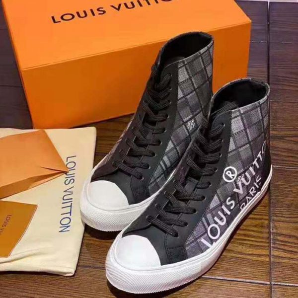 Louis Vuitton LV Unisex Tattoo Sneaker Boot in Damier Tartan Canvas-Black (2)