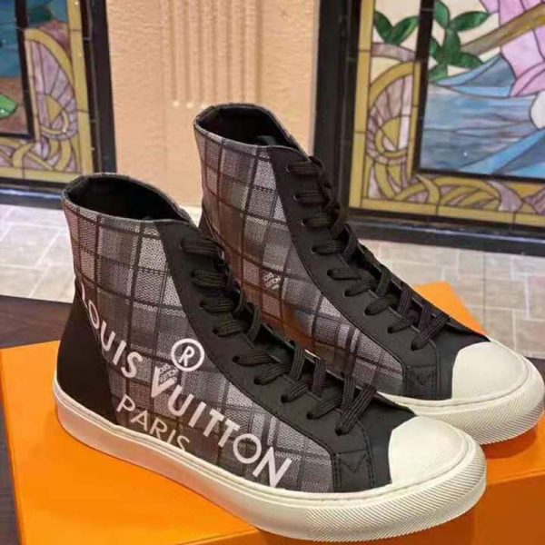 Louis Vuitton LV Unisex Tattoo Sneaker Boot in Damier Tartan Canvas-Black (3)