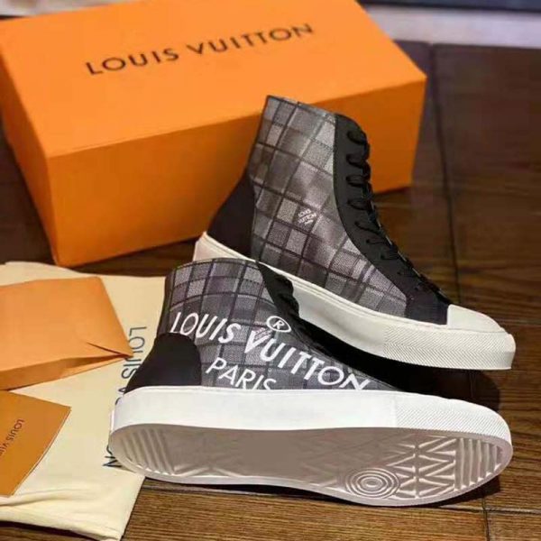 Louis Vuitton LV Unisex Tattoo Sneaker Boot in Damier Tartan Canvas-Black (4)