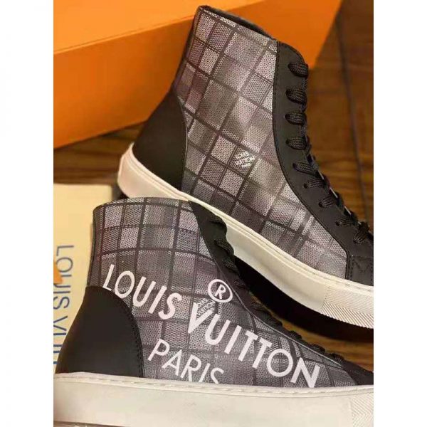Louis Vuitton LV Unisex Tattoo Sneaker Boot in Damier Tartan Canvas-Black (5)