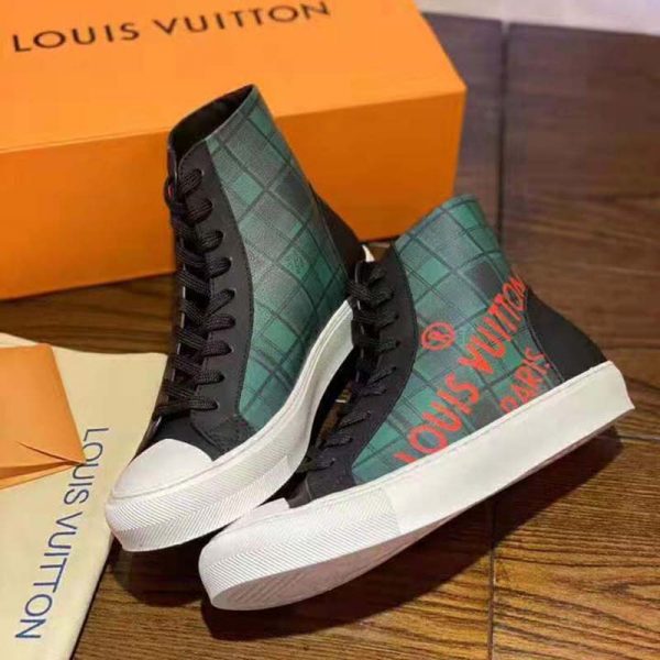 Louis Vuitton LV Unisex Tattoo Sneaker Boot in Damier Tartan Canvas-Green (4)