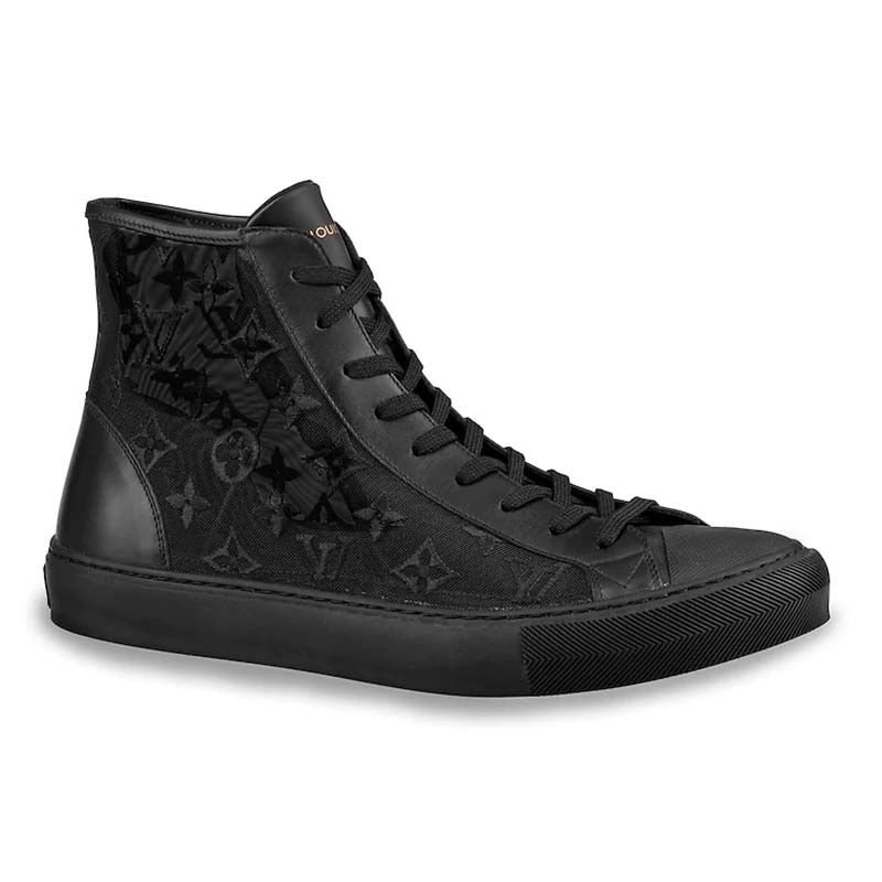 Louis Vuitton LV Unisex Tattoo Boot in Tartan Canvas with Monogram Embroidery-Black LULUX