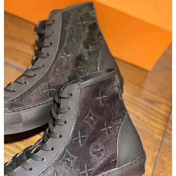 Louis Vuitton LV Unisex Tattoo Sneaker Boot in Damier Tartan Canvas with Monogram Embroidery-Black (6)