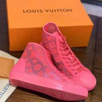 Louis Vuitton LV Unisex Tattoo Sneaker Boot in Damier Tartan Canvas with Monogram Embroidery-Pink (1)