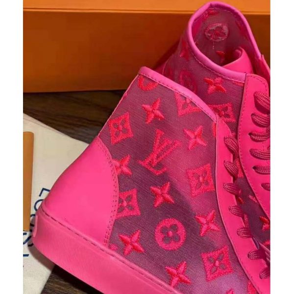 Louis Vuitton LV Unisex Tattoo Sneaker Boot in Damier Tartan Canvas with Monogram Embroidery-Pink (5)