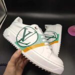 Louis Vuitton LV Unisex Time Out Sneaker in Calf Leather and Monogram Flowers-Green - Image 7