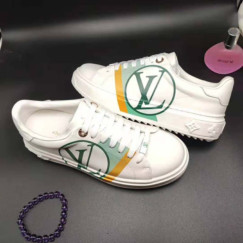 Louis Vuitton White/Green Leather Time Out Sneakers Size 37 Louis Vuitton