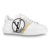 Louis Vuitton LV Unisex Time Out Sneaker in Calf Leather and Monogram Flowers-Grey