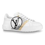 Louis Vuitton LV Unisex Time Out Sneaker in Calf Leather and Monogram Flowers-Grey
