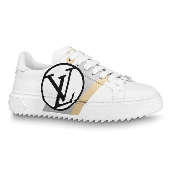 Louis Vuitton LV Unisex Time Out Sneaker in Calf Leather and Monogram Flowers-Grey (1)