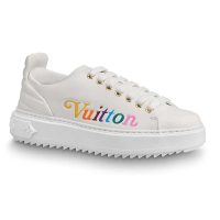 Louis Vuitton LV Unisex Time Out Sneaker in Supple Calf Leather with Rainbow-Colored Vuitton Signature-White (1)