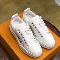 Louis Vuitton LV Unisex Time Out Sneaker in Supple Calf Leather with Rainbow-Colored Vuitton Signature-White (1)