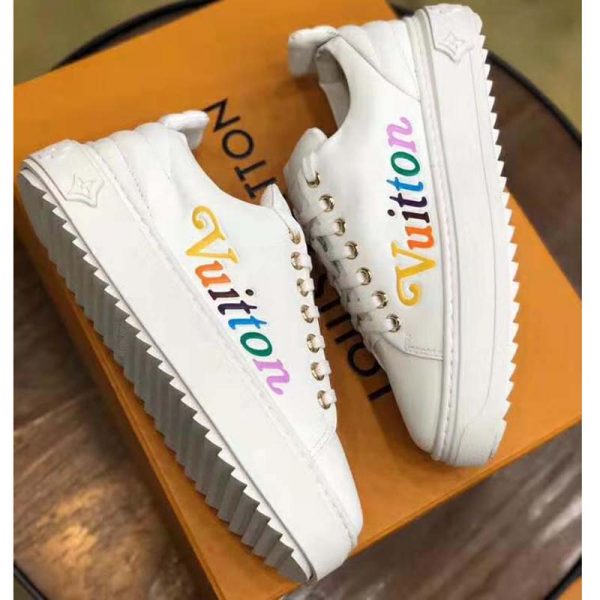 Louis Vuitton LV Unisex Time Out Sneaker in Supple Calf Leather with Rainbow-Colored Vuitton Signature-White (6)