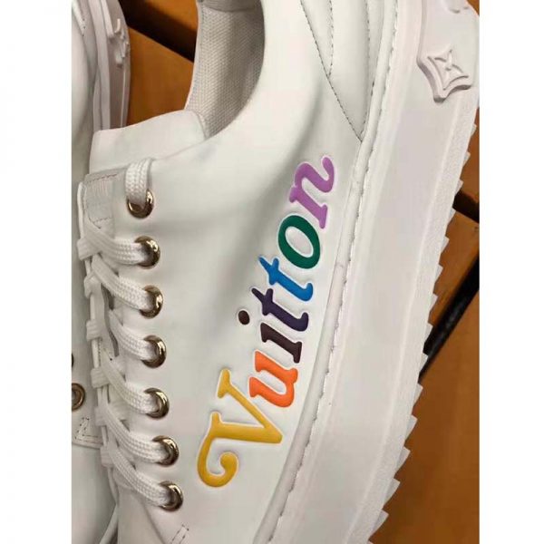 Louis Vuitton LV Unisex Time Out Sneaker in Supple Calf Leather with Rainbow-Colored Vuitton Signature-White (8)