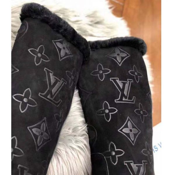 Louis Vuitton LV Women Breezy Half Boot in Black Suede Calf Leather with Monogram Canvas-Black (1)