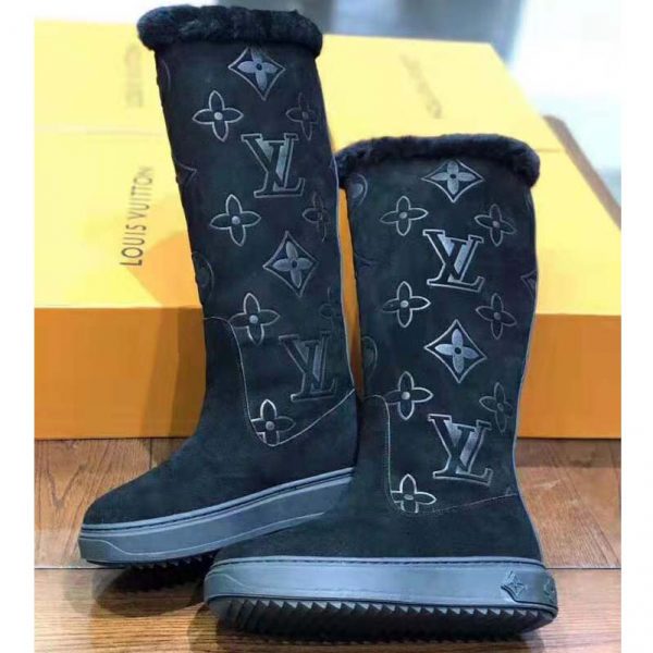 Louis Vuitton LV Women Breezy Half Boot in Black Suede Calf Leather with Monogram Canvas-Black (10)